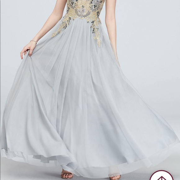 Betsy and Adam Tulle Ball Gown with Gems and Floral Embroidery - Picture 2 of 8